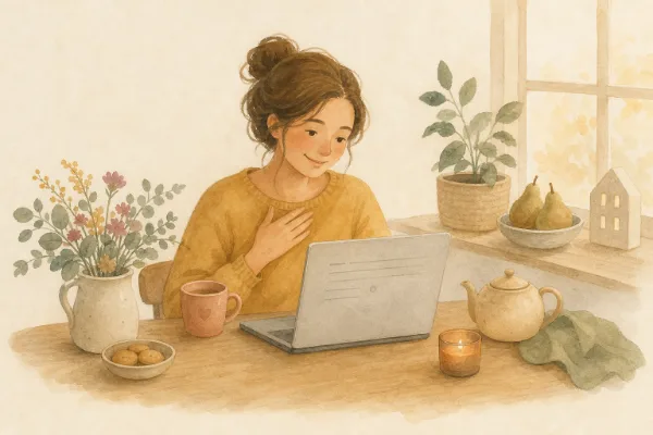 Eltern lesen die fertige Geschichte im Story-Studio am Laptop