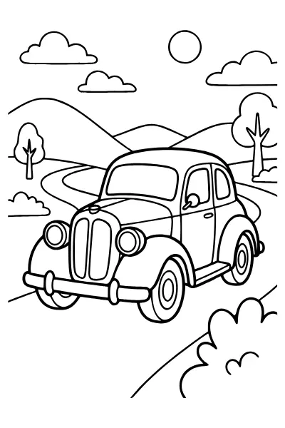 Oldtimer mit runden Scheinwerfern – Ausmalbilder Auto zum Ausdrucken