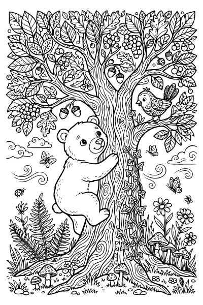 Ausmalbilder Bär: Bär klettert auf einen Baum