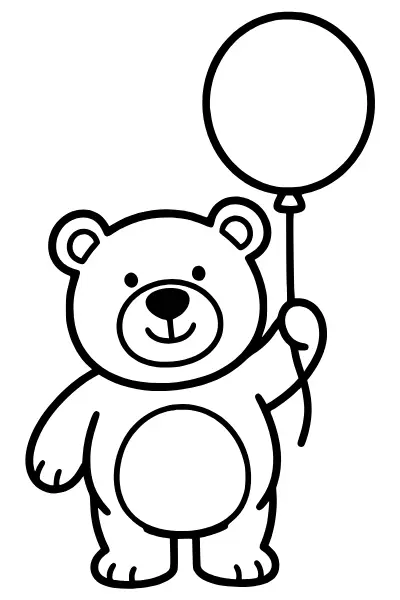 Ausmalbilder Bär: Bär mit Luftballon für kleine Kinder