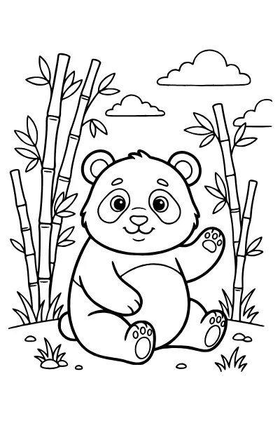 Ausmalbilder Bär: Panda-Bär sitzt zwischen Bambus
