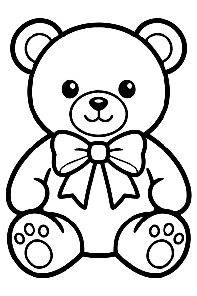 Ausmalbilder Bär: Teddybär mit Schleife zum Ausmalen