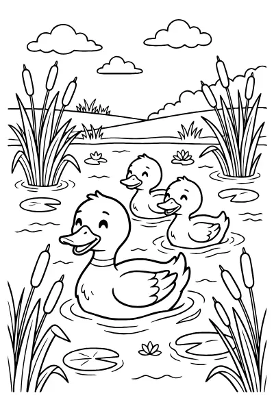 Enten am Teich – Ausmalbilder Bauernhof für Kinder