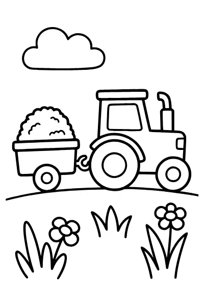 Traktor mit Anhänger – Ausmalbilder Bauernhof zum Ausmalen