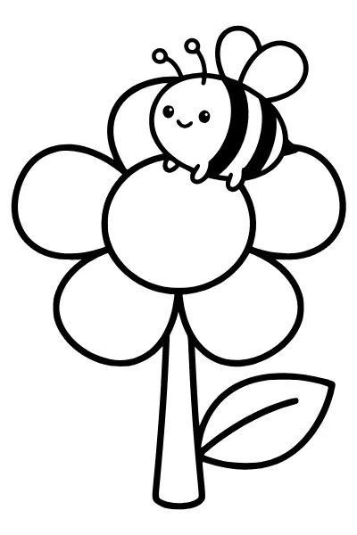 Ausmalbilder Biene: Biene auf einer großen Blume als Malvorlage