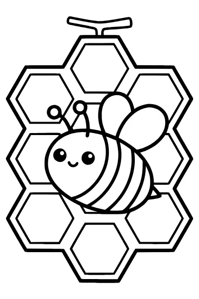 Ausmalbilder Biene: Bienenwabe mit einer Biene zum Ausmalen