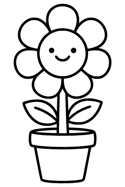 Blumentopf mit einer Blüte: einfache Ausmalbilder Blumen für den Start