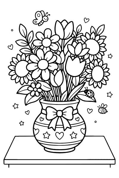 Blumenstrauß in der Vase: Ausmalbilder Blumen für geübte Kinderhände