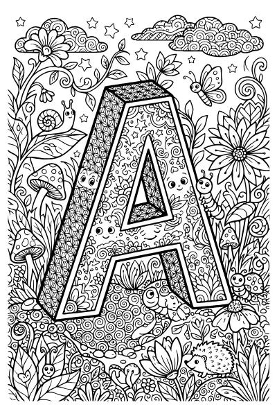 Ausmalbilder Buchstaben: Buchstaben in 3D mit Würfelmuster zum Ausmalen