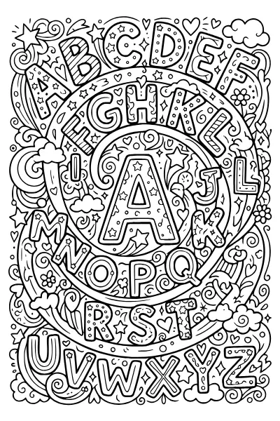 Ausmalbilder Buchstaben: Buchstaben-Wirbel mit dem ganzen ABC zum Ausmalen