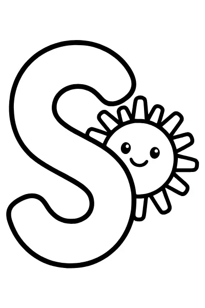Ausmalbilder Buchstaben: Buchstabe S mit einer Sonne zum Ausmalen