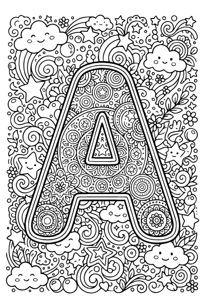 Ausmalbilder Buchstaben: Mandala-Buchstabe A mit feinen Mustern zum Ausmalen
