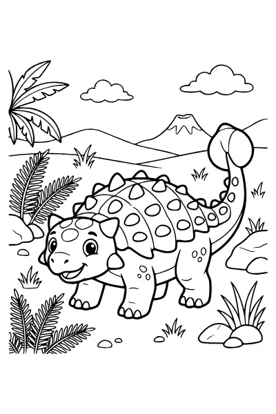 Ausmalbilder Dinosaurier: Ankylosaurus mit Knochenpanzer und Schwanzkeule