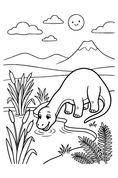 Ausmalbilder Dinosaurier: Dino am Urzeit-See