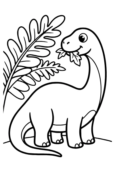 Ausmalbilder Dinosaurier: Dino frisst Blätter von einem Farn