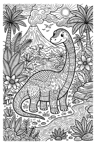 Ausmalbilder Dinosaurier: Dino mit feinem Schuppenmuster