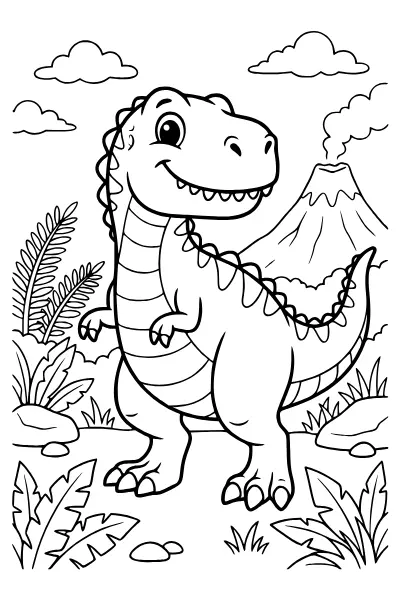 Ausmalbilder Dinosaurier: Tyrannosaurus Rex mit großen Zähnen