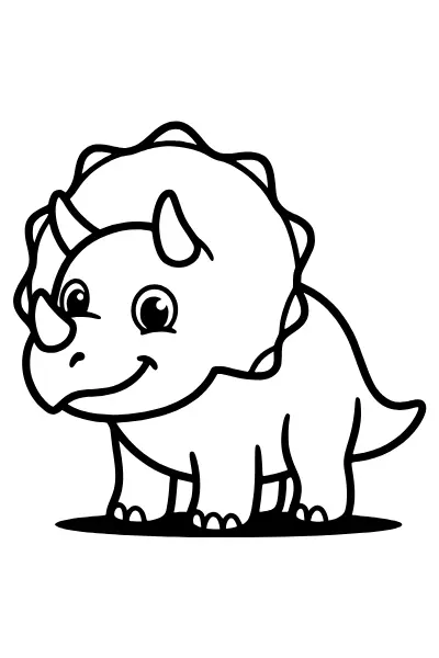 Ausmalbilder Dinosaurier: Triceratops mit drei Hörnern und großem Knochenschild