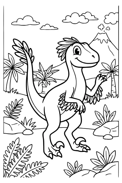 Ausmalbilder Dinosaurier: Velociraptor mit sichelförmiger Kralle