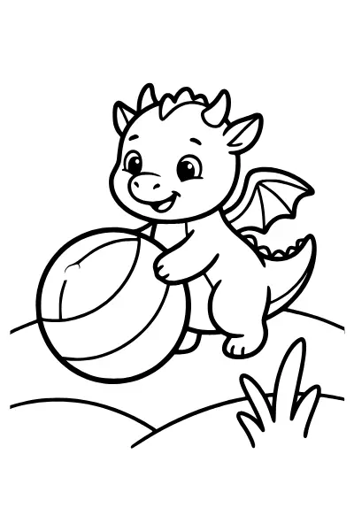 Drachenjunges mit Ball – Ausmalbilder Drache zum Ausdrucken