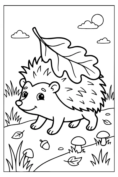 Igel mit Laubblatt – Ausmalbilder einfach zum Ausdrucken