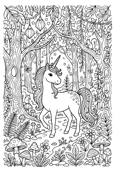 Einhorn im Zauberwald – Ausmalbilder Einhorn zum Ausdrucken