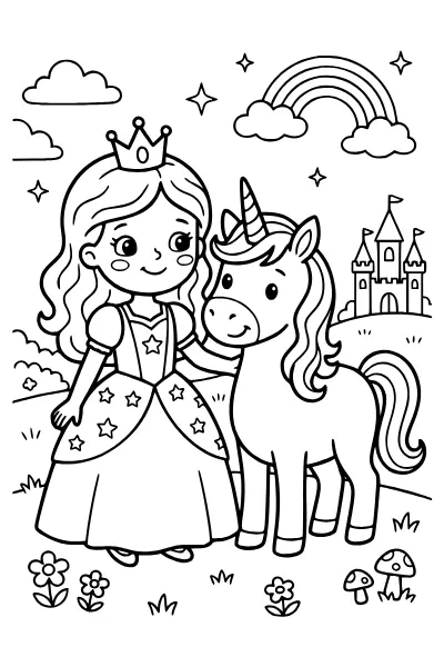 Einhorn mit Prinzessin – Ausmalbilder Einhorn zum Ausdrucken