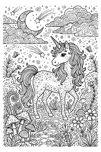 Einhorn mit Sternenmuster – Ausmalbilder Einhorn zum Ausdrucken