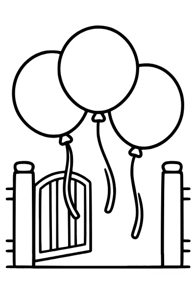 Luftballons am Schultor – Ausmalbilder Einschulung kostenlos zum Ausdrucken