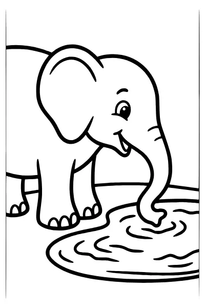 Elefant am Wasserloch als Ausmalbilder Elefant zum Ausdrucken