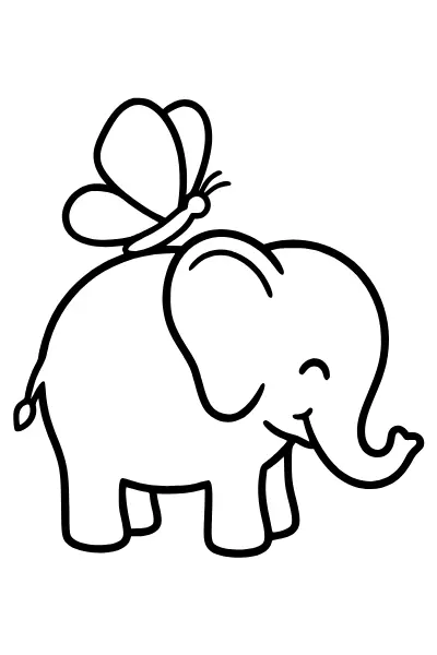 Elefant mit Schmetterling auf dem Rücken – Ausmalbilder Elefant
