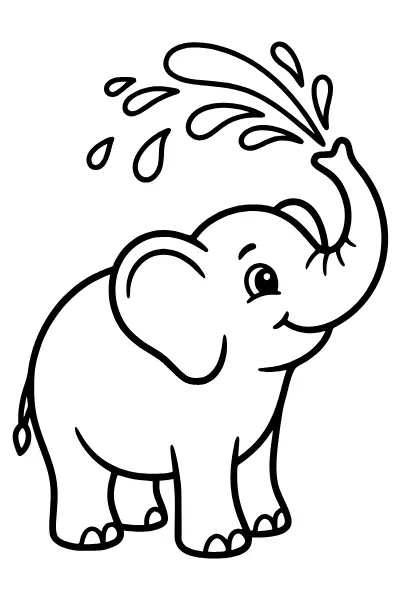 Elefant mit Wasserfontäne aus dem Rüssel – Ausmalbilder Elefant zum Ausmalen