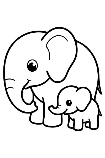 Elefantenbaby mit Mama als Ausmalbilder Elefant für Kita-Kinder