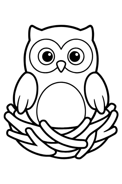 Ausmalbild Eule im Nest, Ausmalbilder Eule zum Ausmalen für kleine Kinder