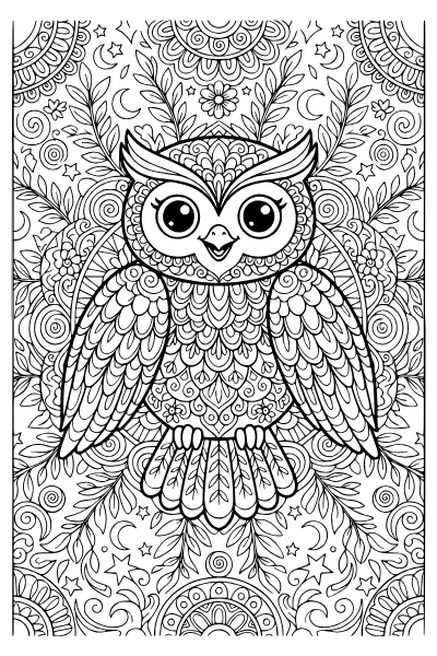 Ausmalbild Eulen-Mandala mit feinen Mustern, Ausmalbilder Eule Mandala zum Ausdrucken