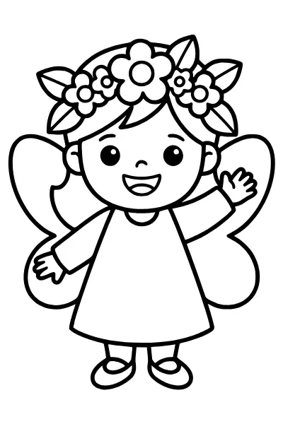 Fee mit Blumenkranz zum Ausmalen – Ausmalbilder Fee für Kinder