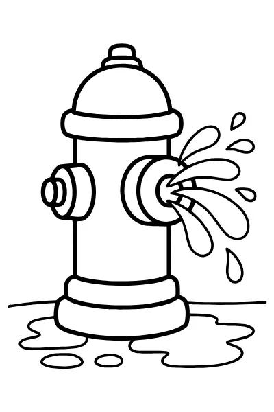 Hydrant mit Wasserstrahl als Ausmalbilder Feuerwehr zum Ausdrucken