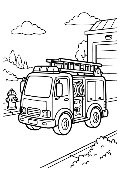 Tanklöschfahrzeug mit Schläuchen als Ausmalbilder Feuerwehr