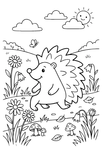 Igel auf der Wiese zum Ausmalen – Ausmalbilder Frühling