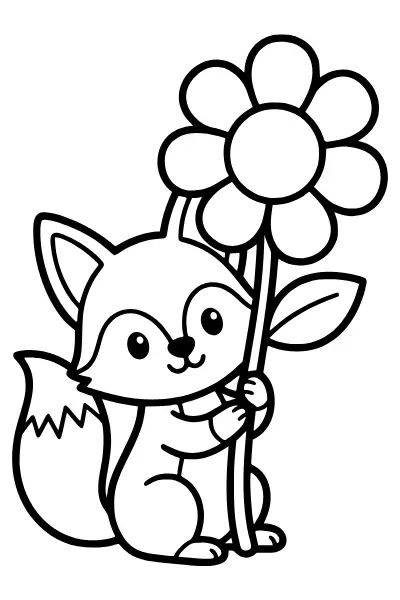 Ausmalbilder Fuchs: Fuchs mit einer Blume zum Ausmalen