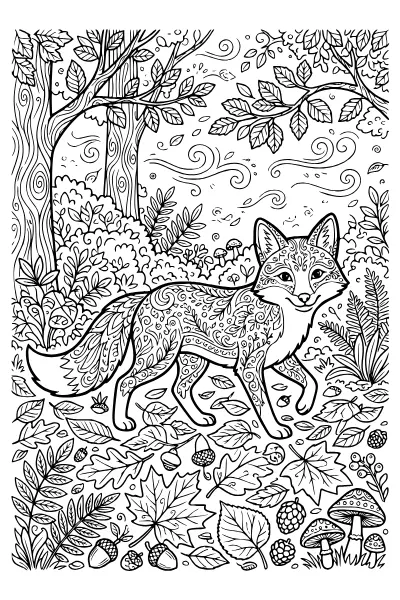 Ausmalbilder Fuchs im Herbstlaub zum Ausmalen