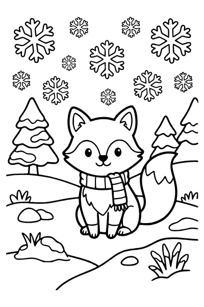 Ausmalbilder Fuchs: Fuchs im Schnee zum Ausmalen