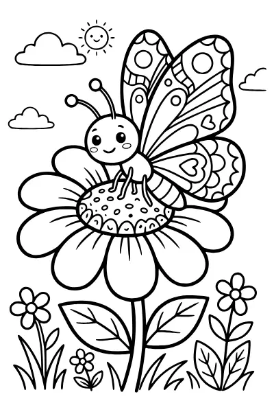 Schmetterling auf einer Blume – Ausmalbilder für Kleinkinder zum Ausdrucken