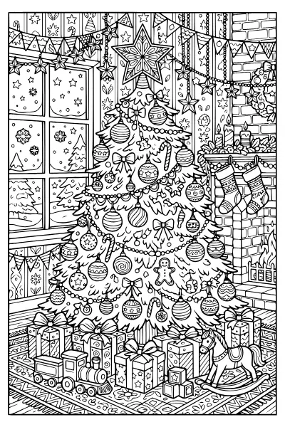Tannenbaum mit Stern und Kugeln – Ausmalbilder für Kleinkinder zum Ausdrucken