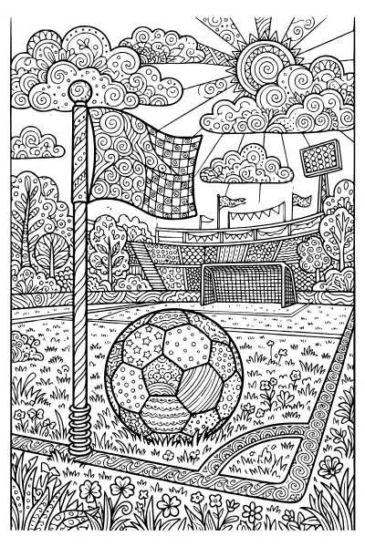Ausmalbilder Fußball: Eckfahne am Spielfeldrand zum Ausmalen