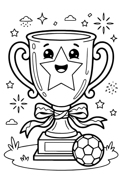 Ausmalbilder Fußball: Pokal mit Schleife zum Ausmalen