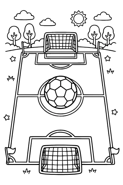 Ausmalbilder Fußball: Spielfeld mit Mittellinie zum Ausmalen