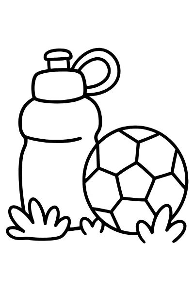 Ausmalbilder Fußball: Trinkflasche und Ball zum Ausmalen