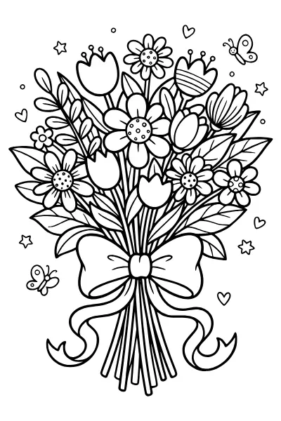 Blumenstrauß mit Schleife – Ausmalbilder Geburtstag für Oma