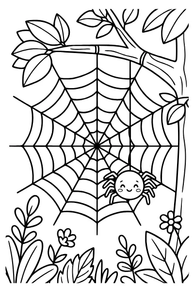 Spinnennetz mit Spinne – Ausmalbilder Halloween zum Ausdrucken